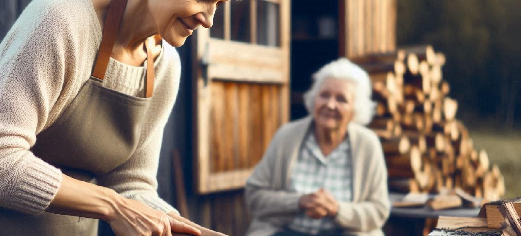 hooldustöötaja abistamas naist