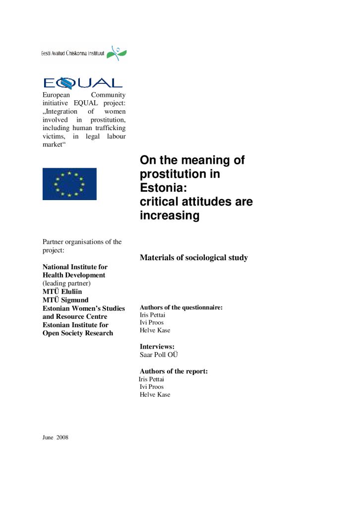 On the meaning of prostitution in Estonia: critical attitudes are increasing