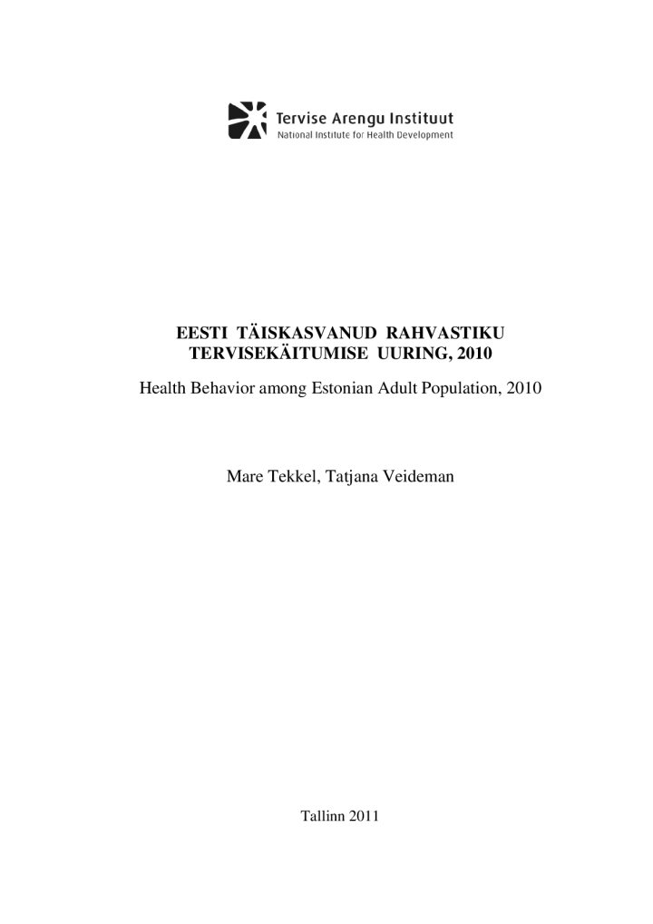 Eesti täiskasvanud rahvastiku tervisekäitumise uuring, 2010 