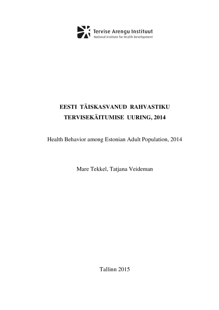 Eesti täiskasvanud rahvastiku tervisekäitumise uuring, 2014